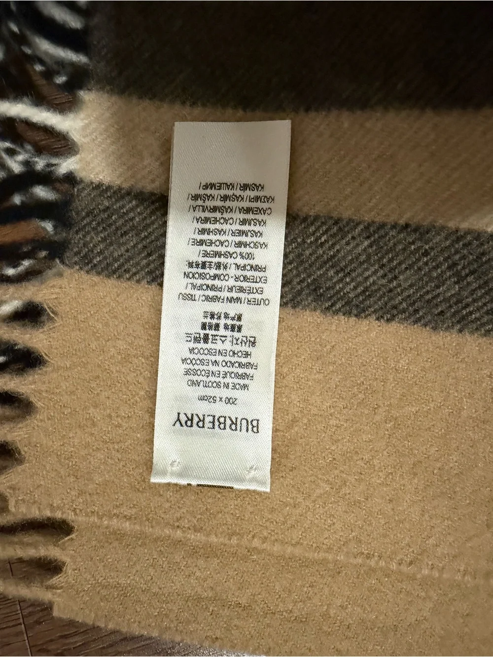 Burberry Beige Plaid Scarf with Black and Red Accents